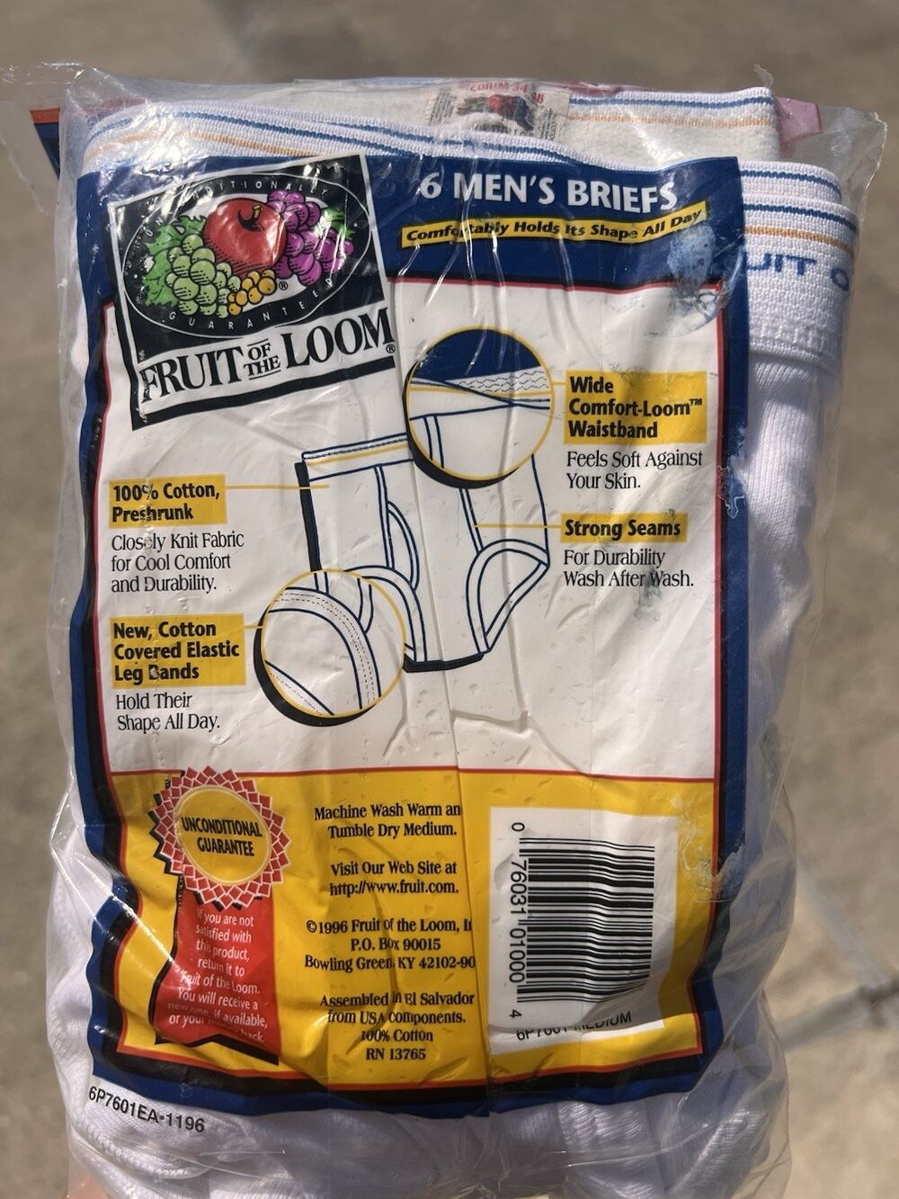 Vintage 1996 Fruit of the Loom Men’s Briefs 6 Pack Medium 34-36 NOS White